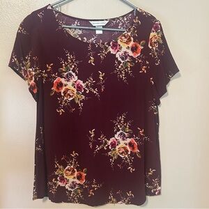 Christopher & Banks Burgundy Floral Blouse